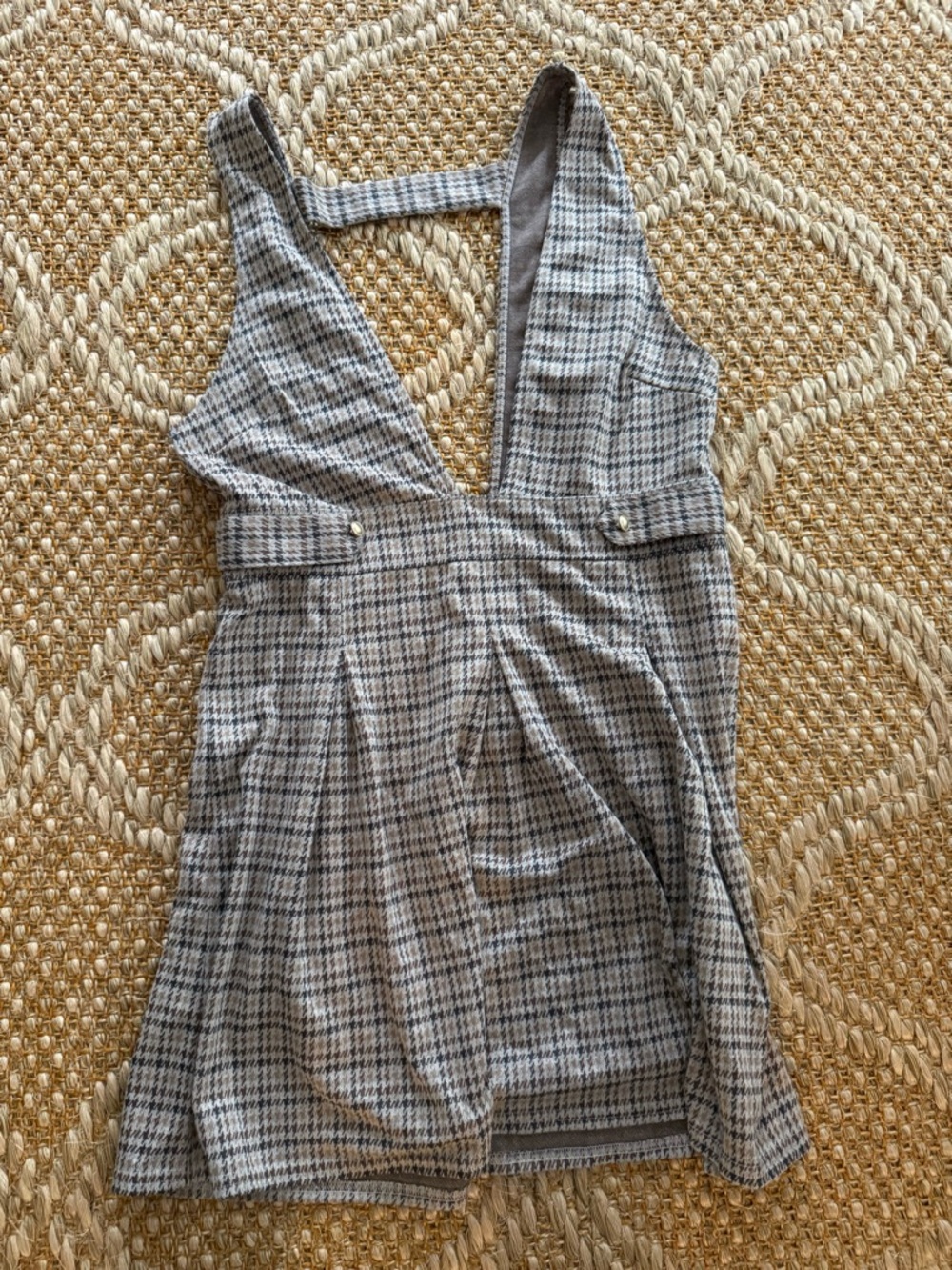 American Eagle Outfitters Brown Plaid Deep V Pinafore Dress. Adorable!! NWT